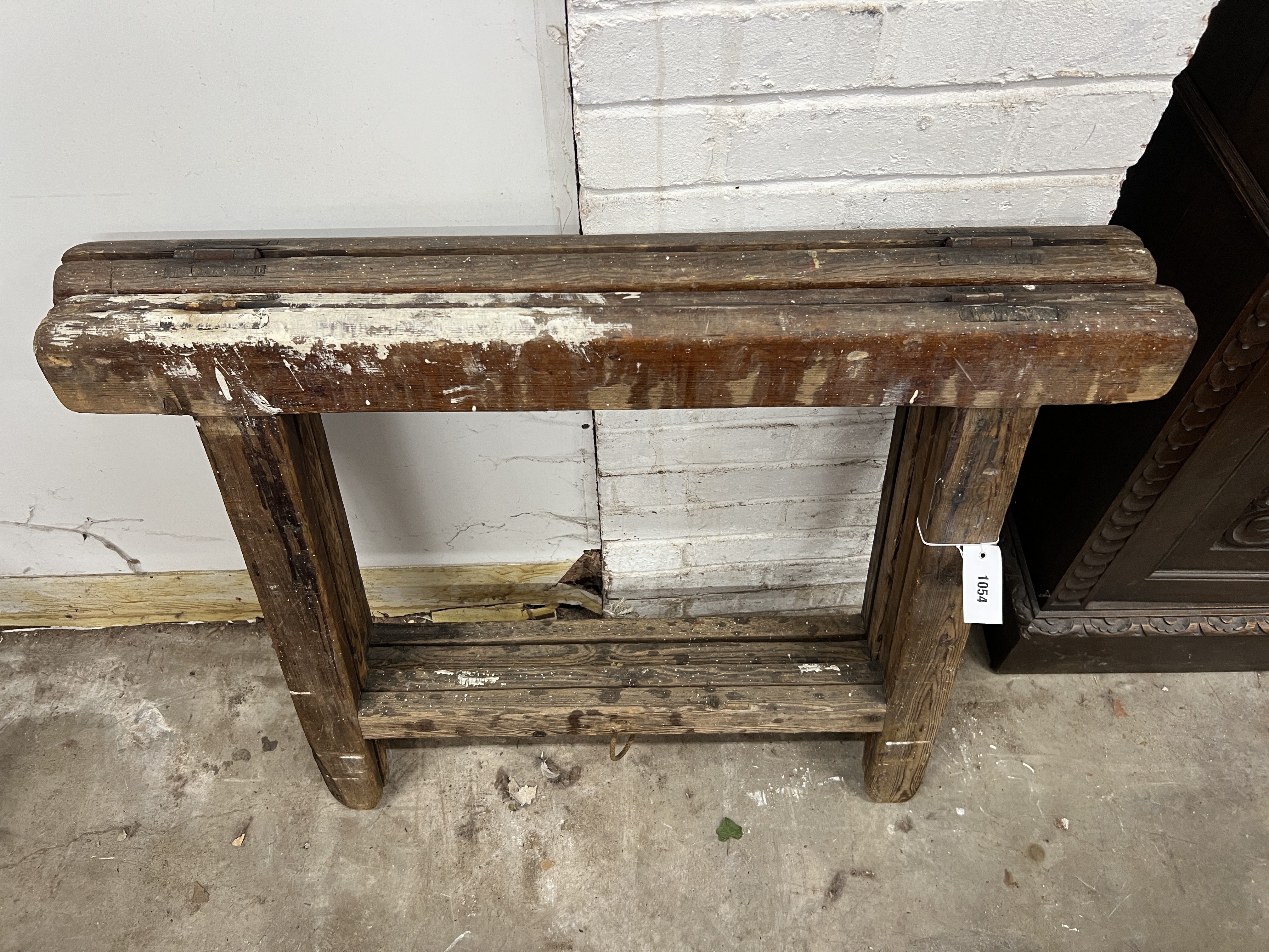 A pair of 19th century pine trestle bases, width 86cm, height 78cm - Image 2 of 2