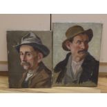 Early 20th century Italian School, two oils on canvas, Gentlemen wearing hats, one with Florence