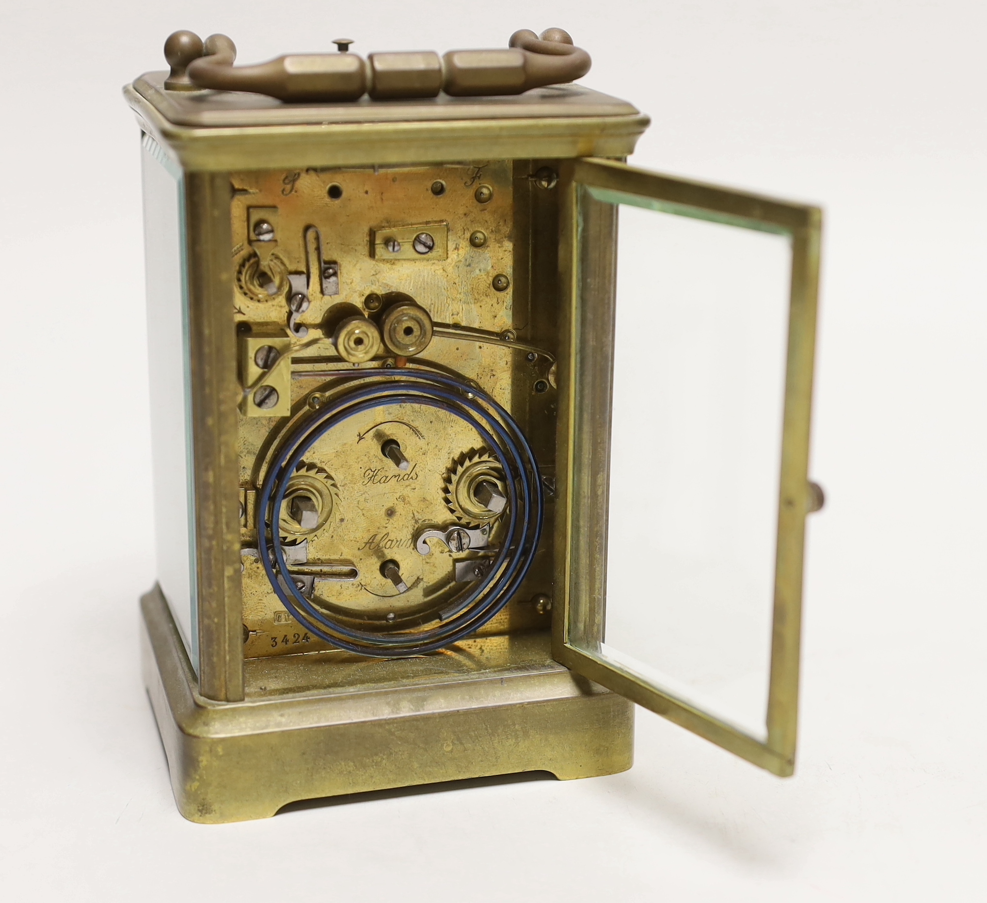 A repeating carriage clock with alarm dial, movement signed for Charles Vincenti, with retailer John - Image 4 of 5