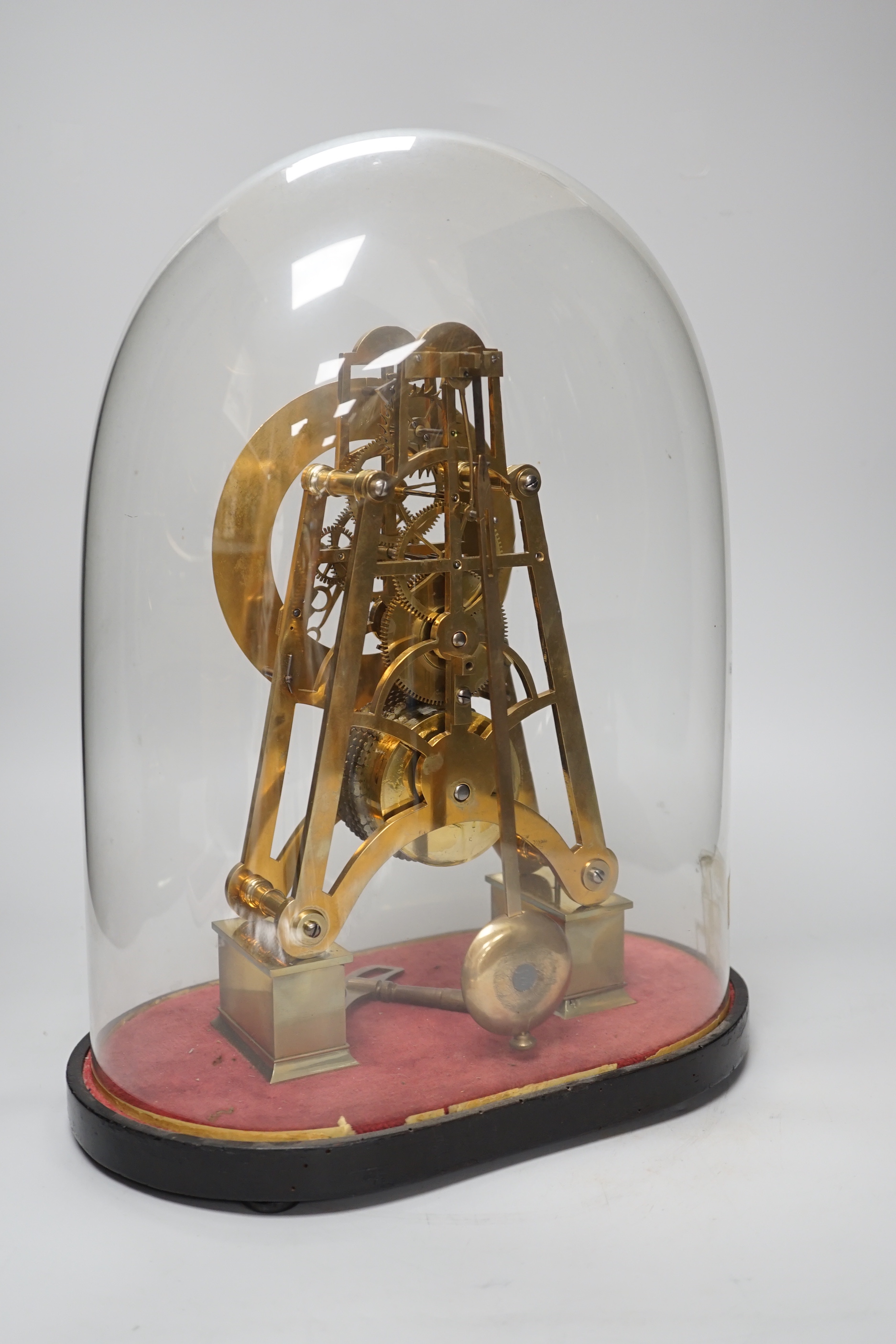 Simmons of London. A brass single fusee skeleton clock under dome, 38cm tall - Image 4 of 4