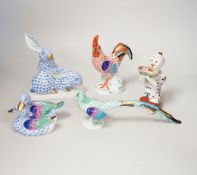 A group of five Herend models - a kneeling Chinaman, pheasant, cockerel, duck group and rabbit