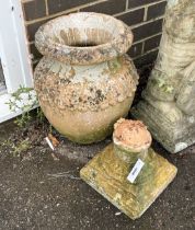 A terracotta garden urn, base detached, height 56cm