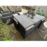 A black all weather rattan rectangular garden table and chair set, width 166cm, depth 109cm,