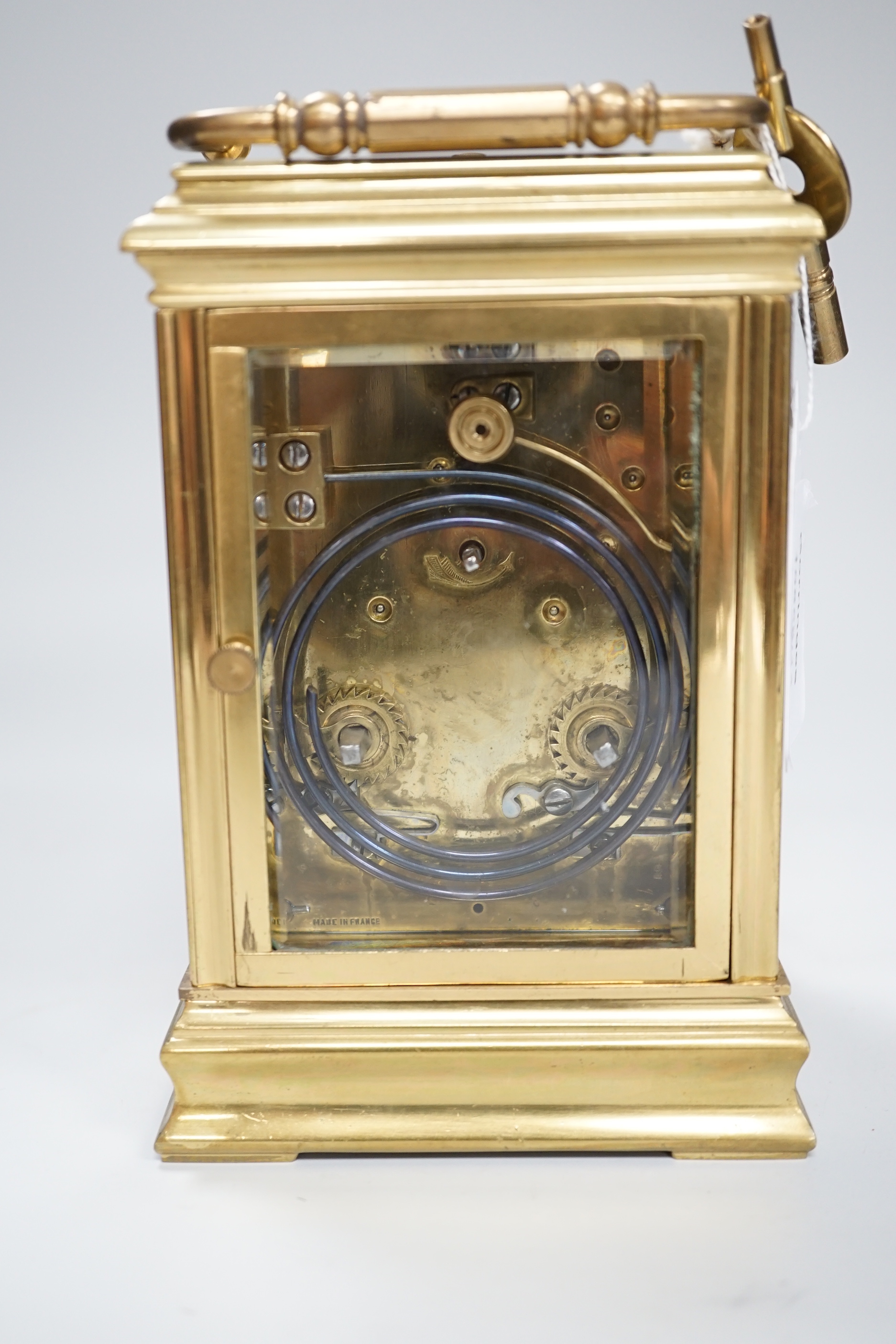 An hour repeating brass carriage clock with key, 16cm - Bild 3 aus 5