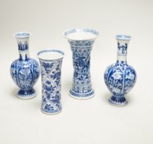Four Chinese Kangxi period blue and white small vases, tallest 16cm high