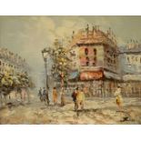 Jones, impasto oil on board, Parisian street scene with figures, signed, 24 x 19cm