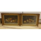 19th century, pair of oils on canvas, Still life of fruit, each indistinctly signed, one dated 1882,