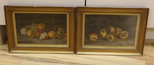 19th century, pair of oils on canvas, Still life of fruit, each indistinctly signed, one dated 1882,