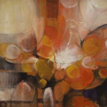 Contemporary impasto oil on canvas, Abstract composition in orange, indistinctly signed and dated