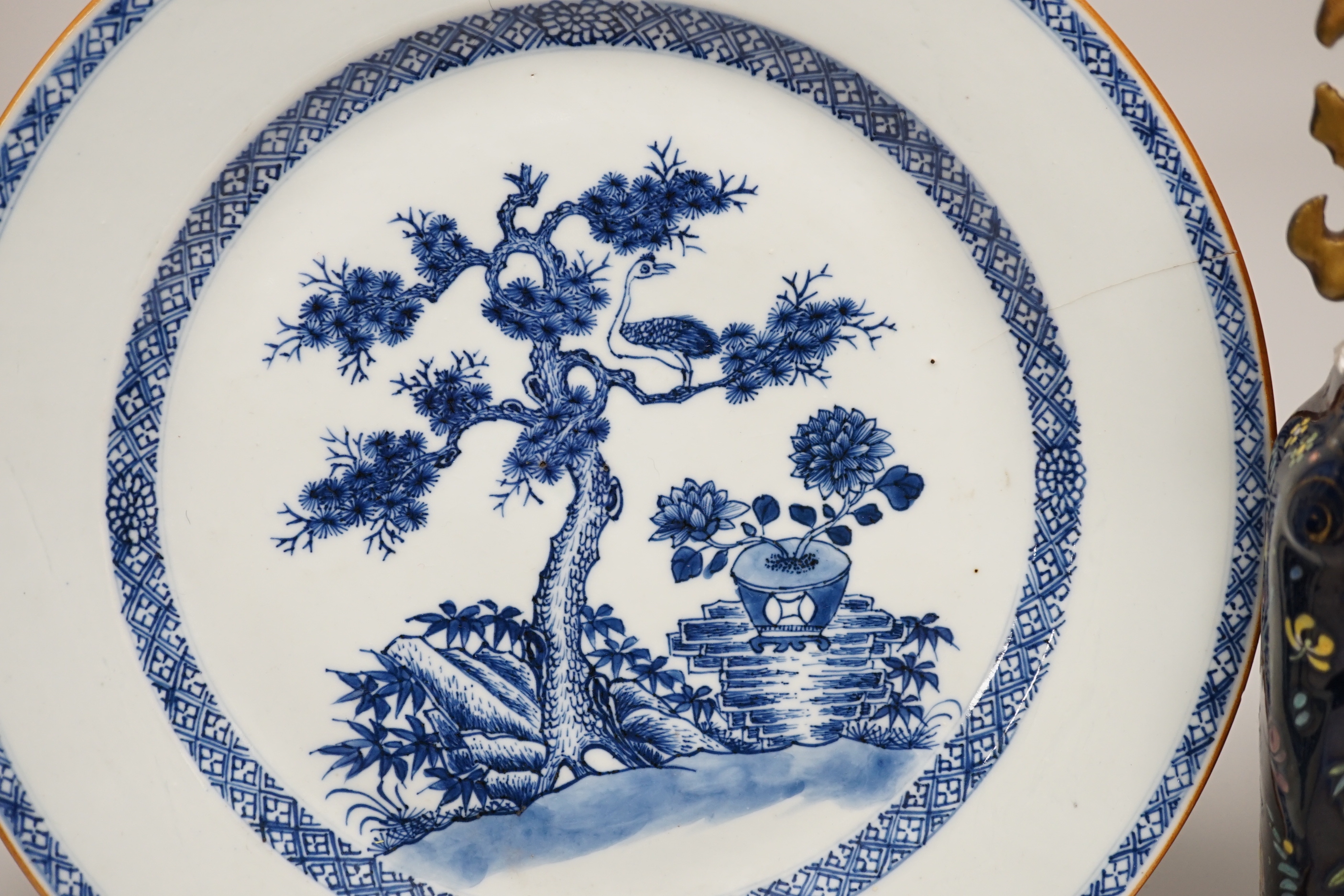 An 18th century Chinese export blue and white charger, a similar soup bowl and a late 19th century - Image 7 of 11