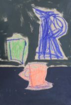 Modernist School (possibly French), mixed media, Still life of vessels, A Grezy, Bordeaux label