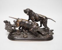 After Paul-Edouard Delabrierre (1829-1912) - a bronze group of two hunting hounds, 25cm long