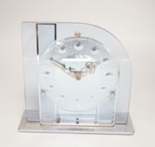 An Art Deco chrome and decorative glass mantel clock, 21cm high