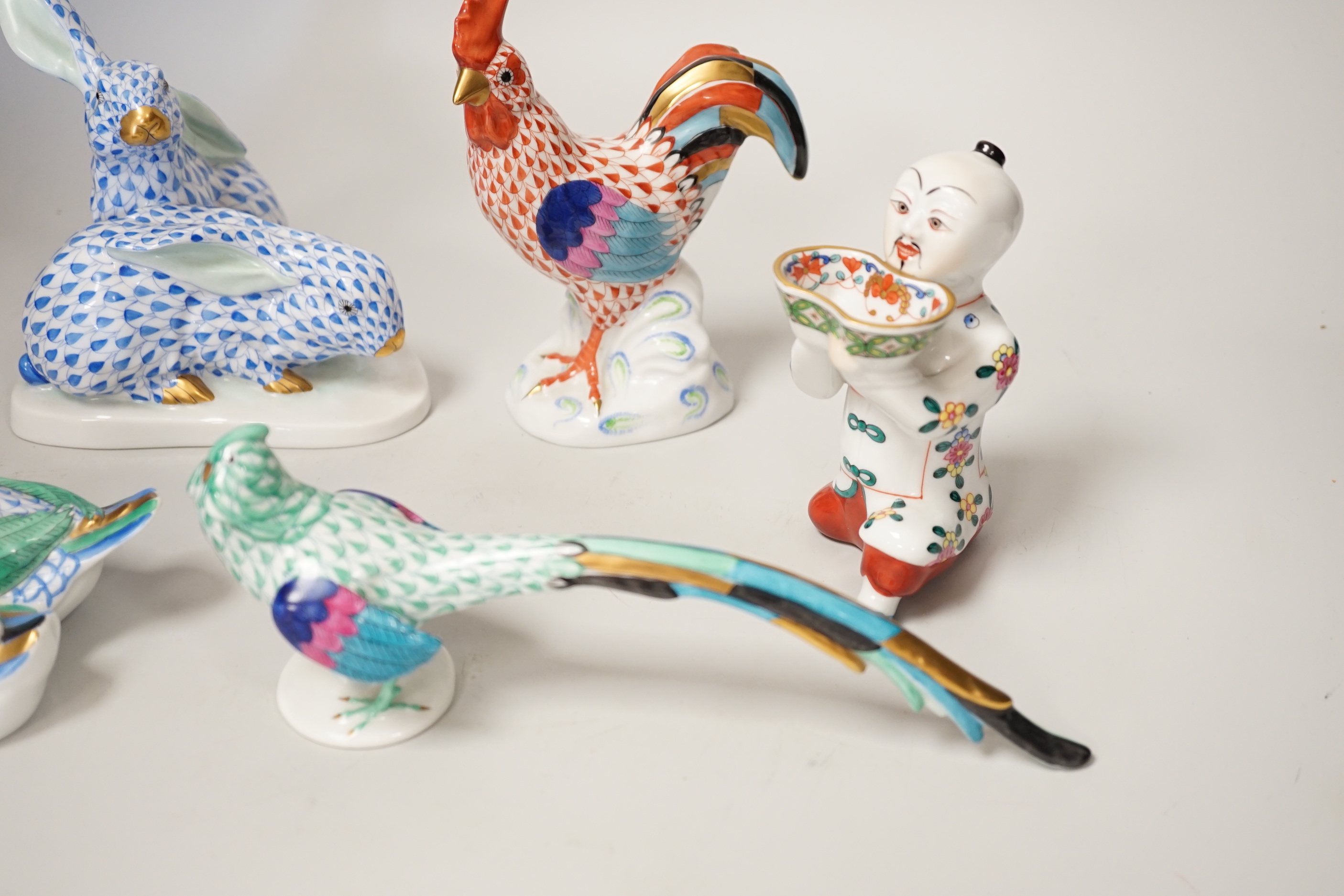 A group of five Herend models - a kneeling Chinaman, pheasant, cockerel, duck group and rabbit - Image 4 of 6