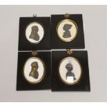 Four framed 19th century silhouettes, Boswell family, largest 14cm high x 12cm wide