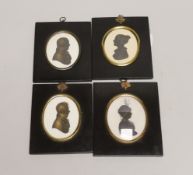 Four framed 19th century silhouettes, Boswell family, largest 14cm high x 12cm wide