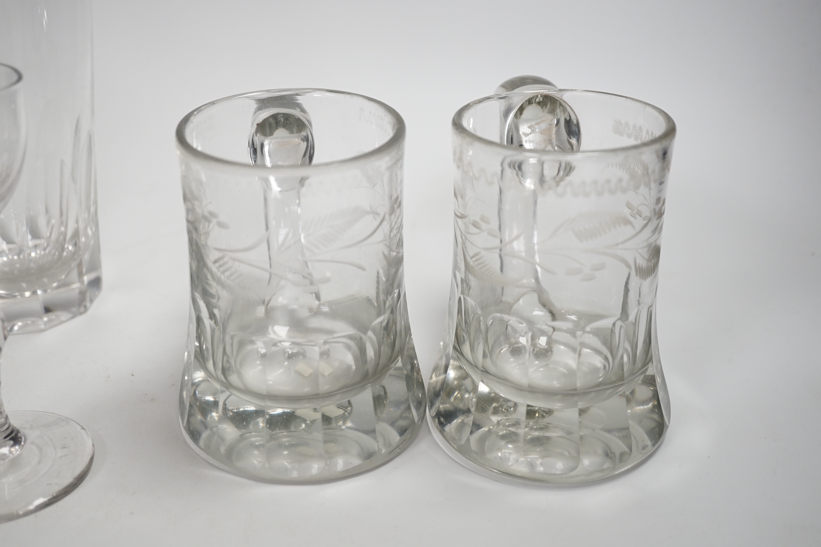 A pair of Victorian pub tankards, engraved with floral motifs and one acid etched with HALF PINT - Image 3 of 5