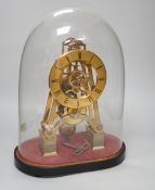 Simmons of London. A brass single fusee skeleton clock under dome, 38cm tall