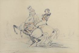 A. Jacquemont (c.1840), pencil and wash, 'Groom with two rearing horses', details verso, 15.5 x