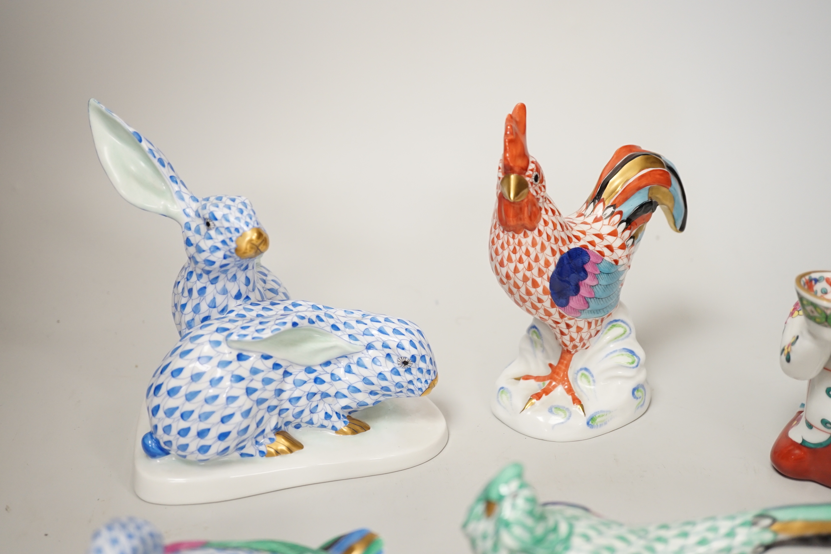 A group of five Herend models - a kneeling Chinaman, pheasant, cockerel, duck group and rabbit - Image 3 of 6