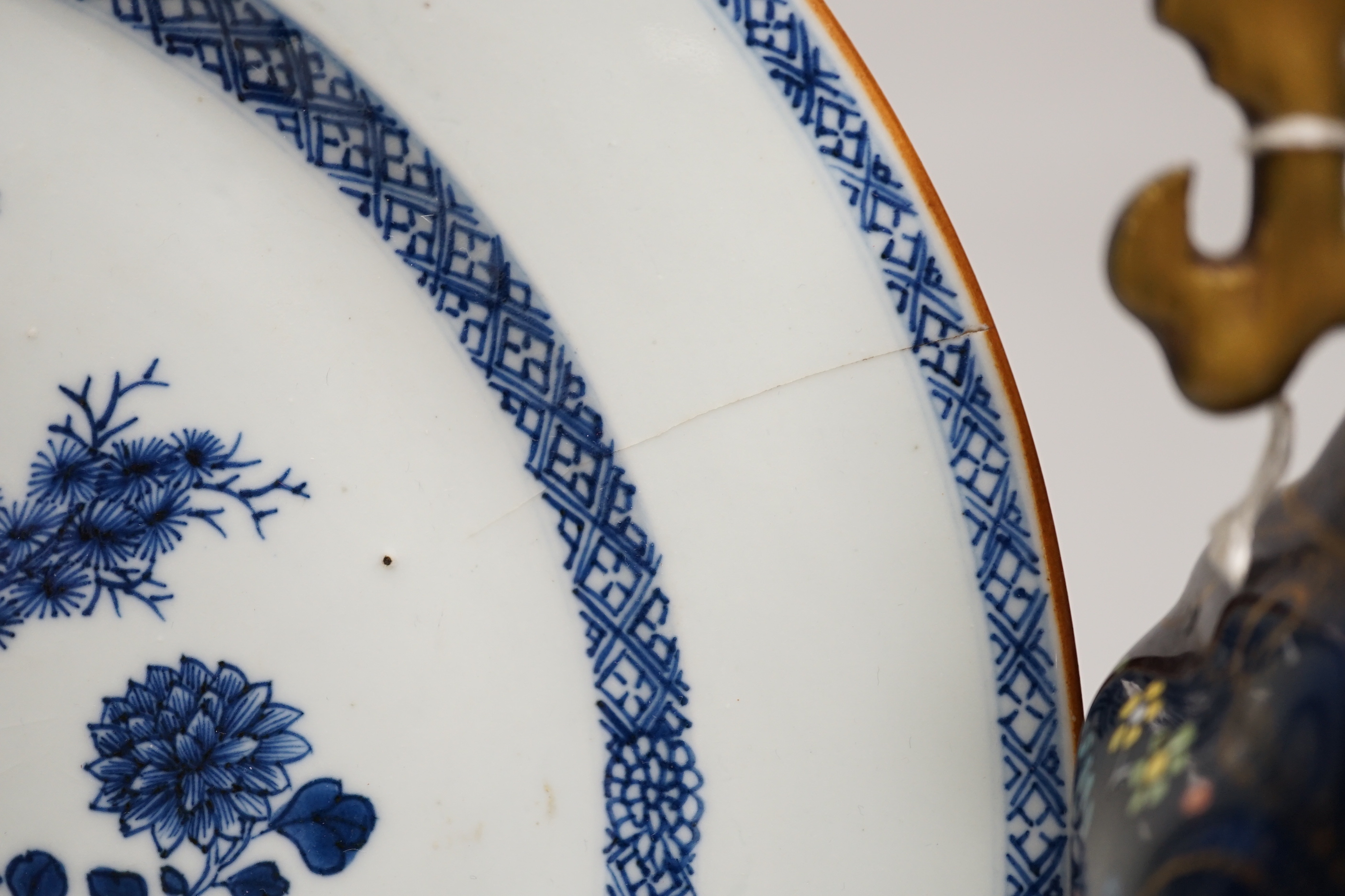 An 18th century Chinese export blue and white charger, a similar soup bowl and a late 19th century - Image 6 of 11