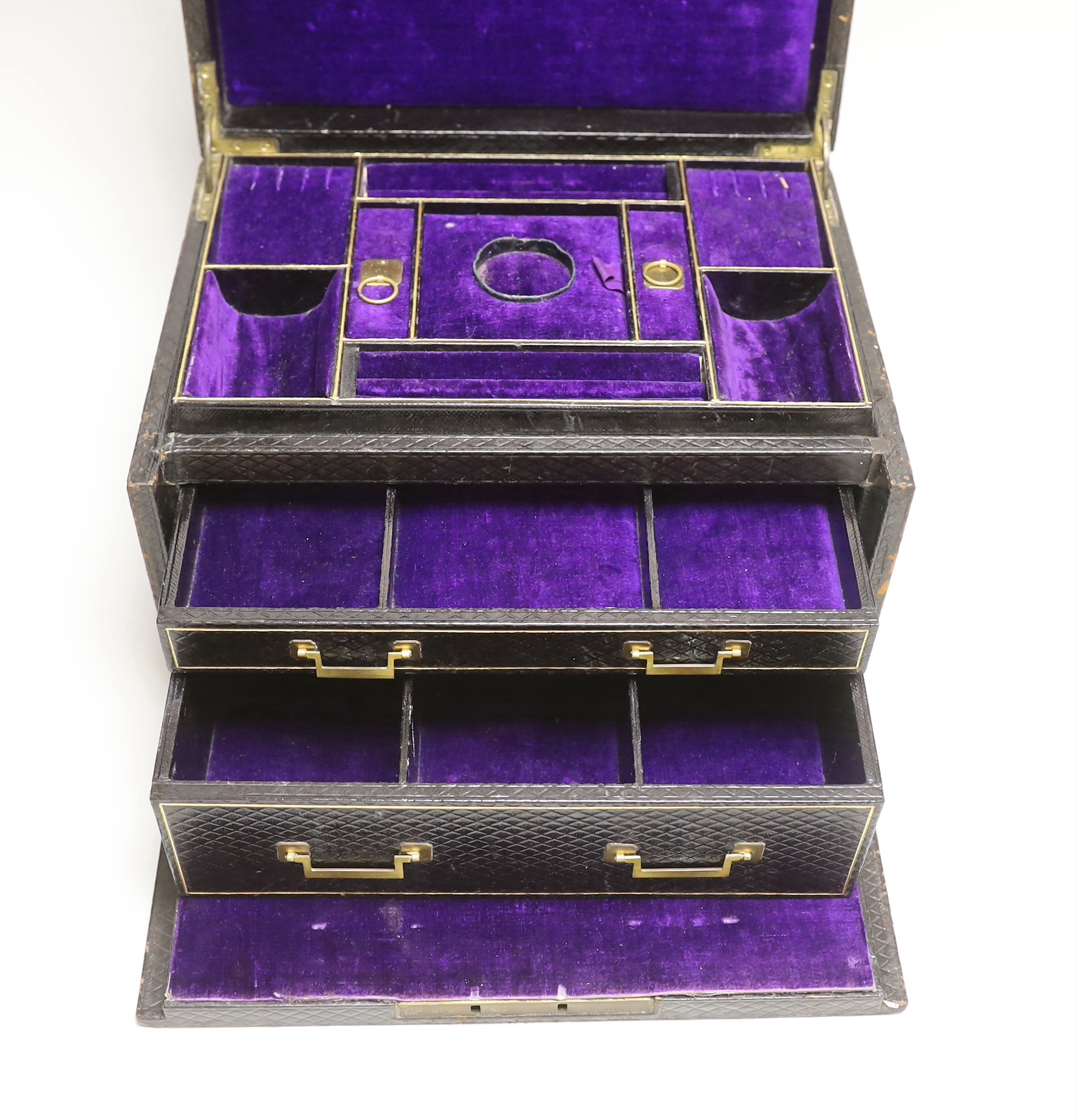 A Victorian Moroccan leather jewellery box, width 30.8cm. - Image 2 of 3