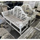 A pair of Lutyens style weathered teak garden benches, length 170cm, depth 56cm, height 103cm