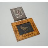 Continental School, oil, Study of a finch, and a small printed and overlaid Icon,