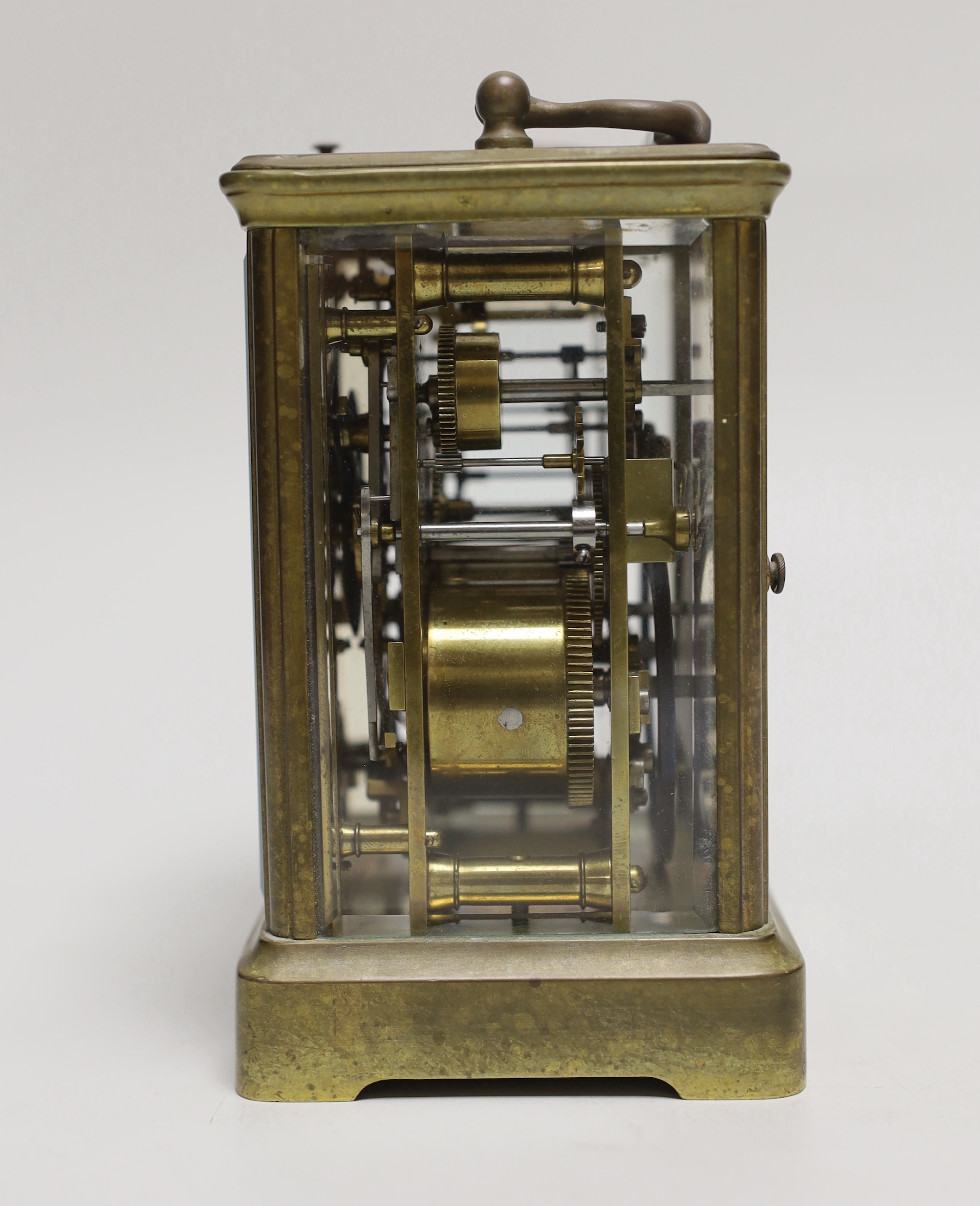 A repeating carriage clock with alarm dial, movement signed for Charles Vincenti, with retailer John - Image 2 of 5