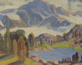 US School, oil on board, American Mountains, inscriptions verso, 25 x 19.5cm