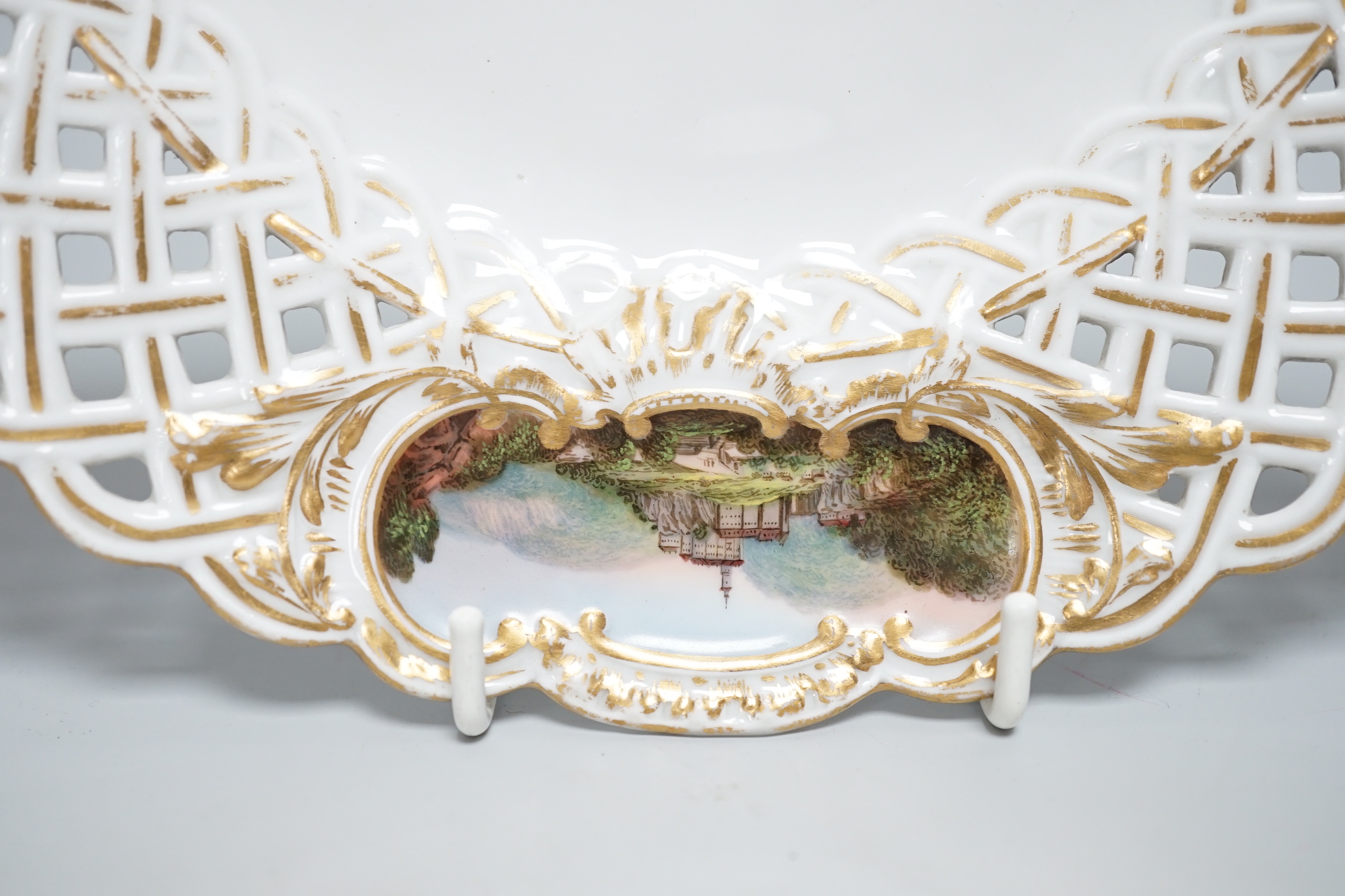 A Meissen topographical reticulated plate, 19th century, painted with named views; Pirna, - Image 3 of 6
