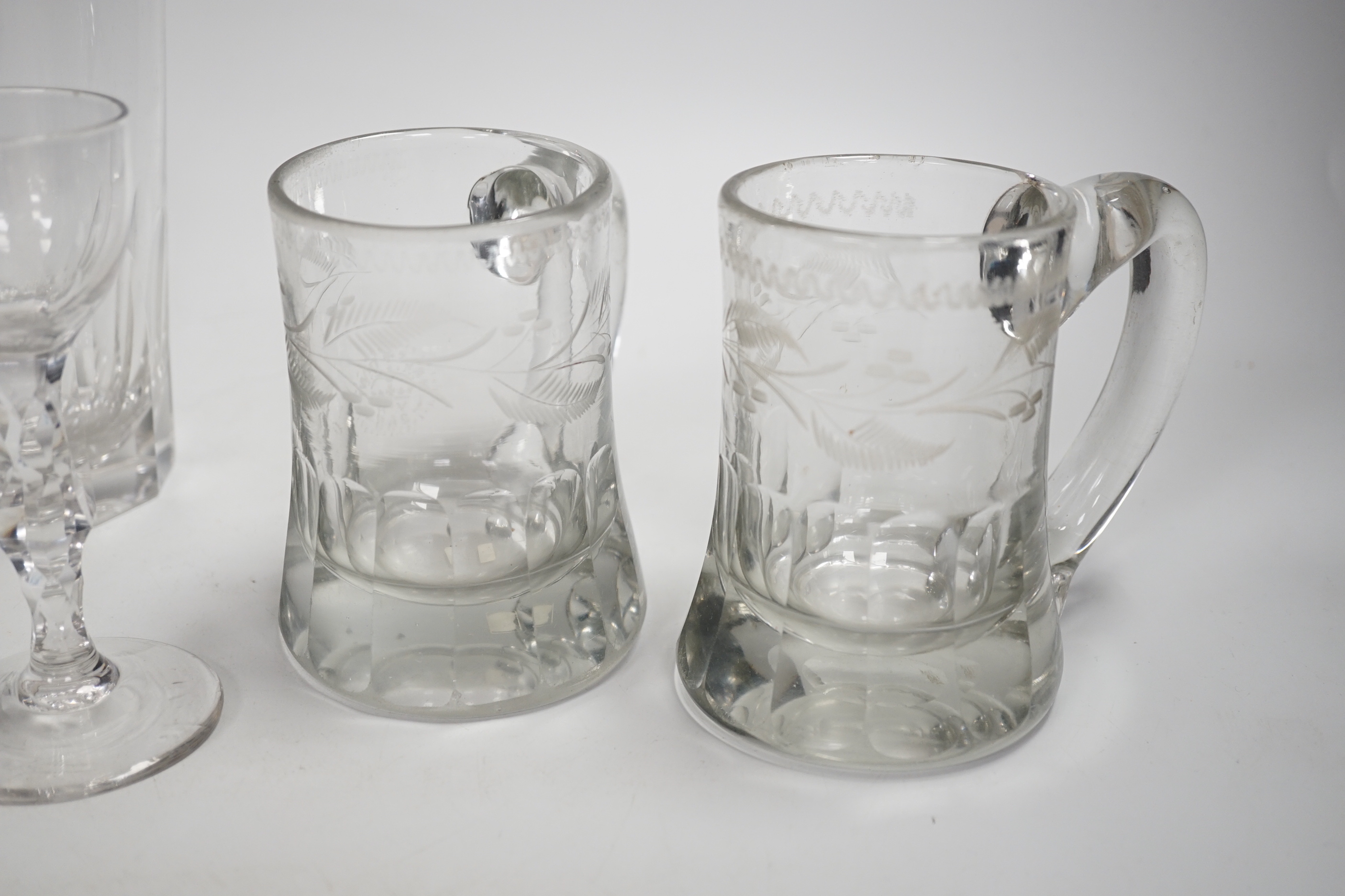 A pair of Victorian pub tankards, engraved with floral motifs and one acid etched with HALF PINT - Image 2 of 5
