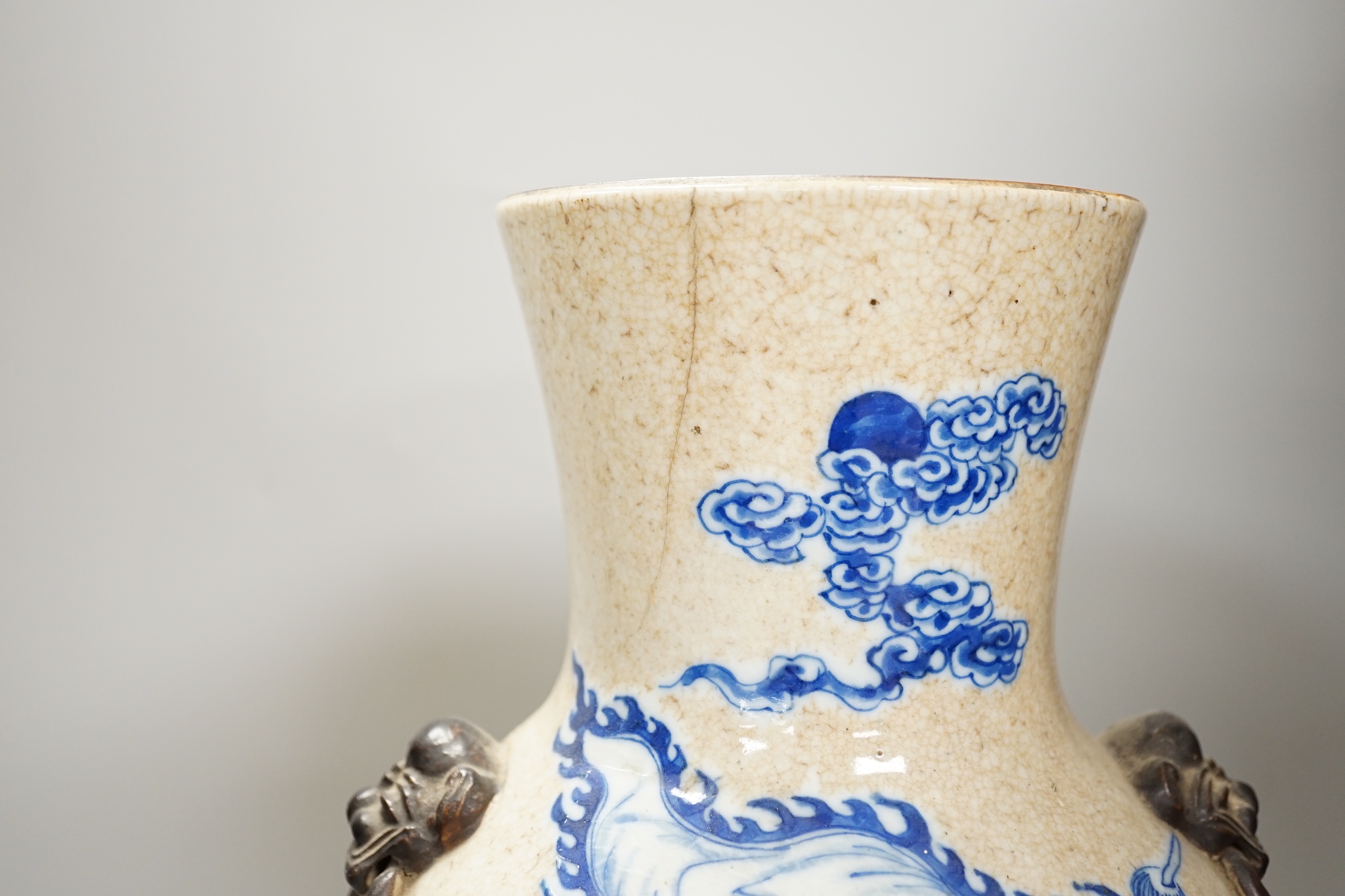 An early 20th century Chinese crackle glaze blue and white vase, 44cm and a later smaller vase - Image 5 of 8