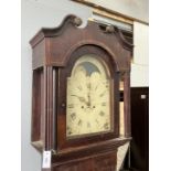 An early 19th century mahogany banded oak eight day North Country longcase clock, the moonphase dial