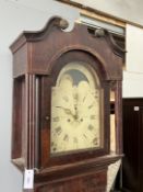An early 19th century mahogany banded oak eight day North Country longcase clock, the moonphase dial