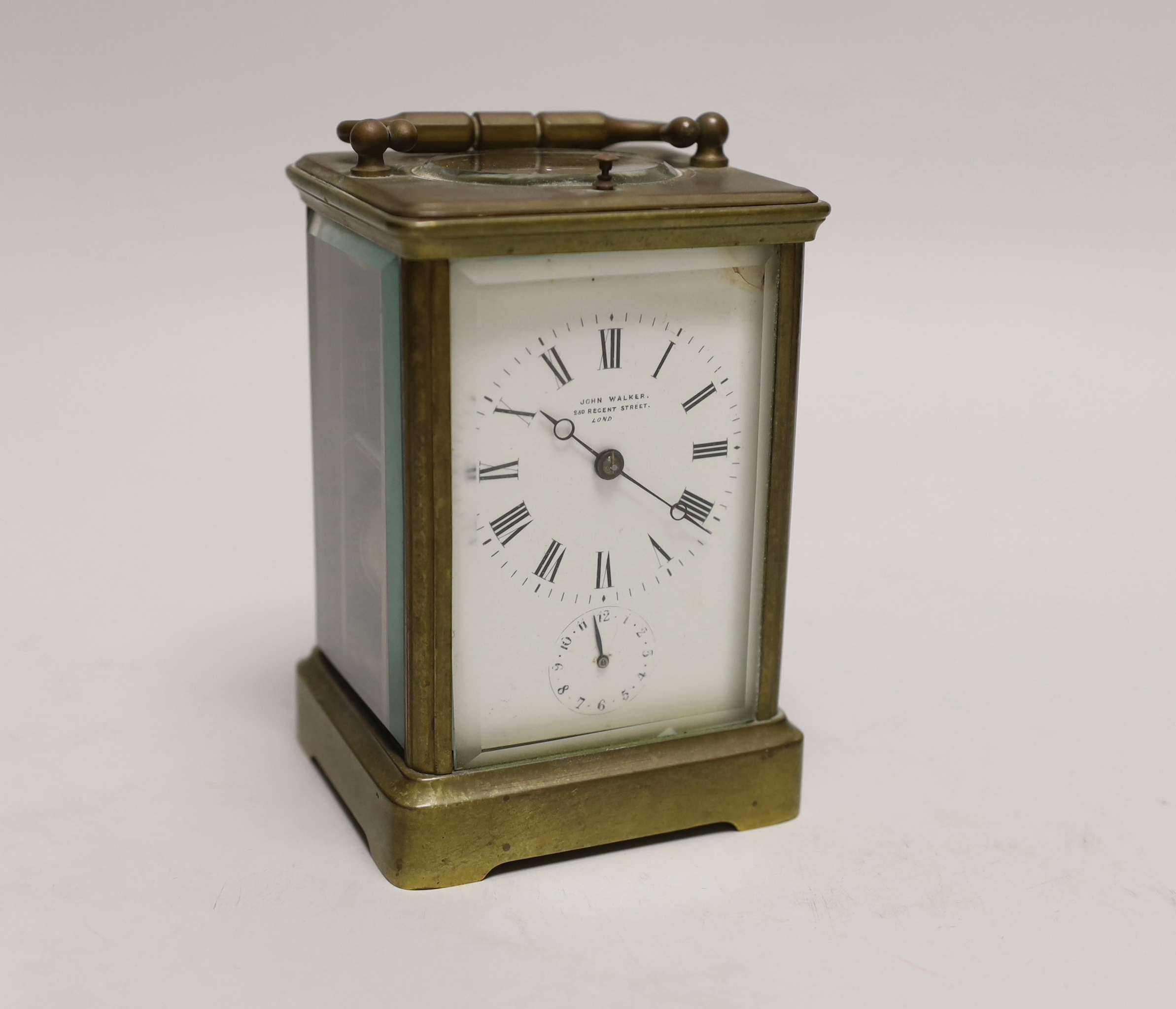 A repeating carriage clock with alarm dial, movement signed for Charles Vincenti, with retailer John