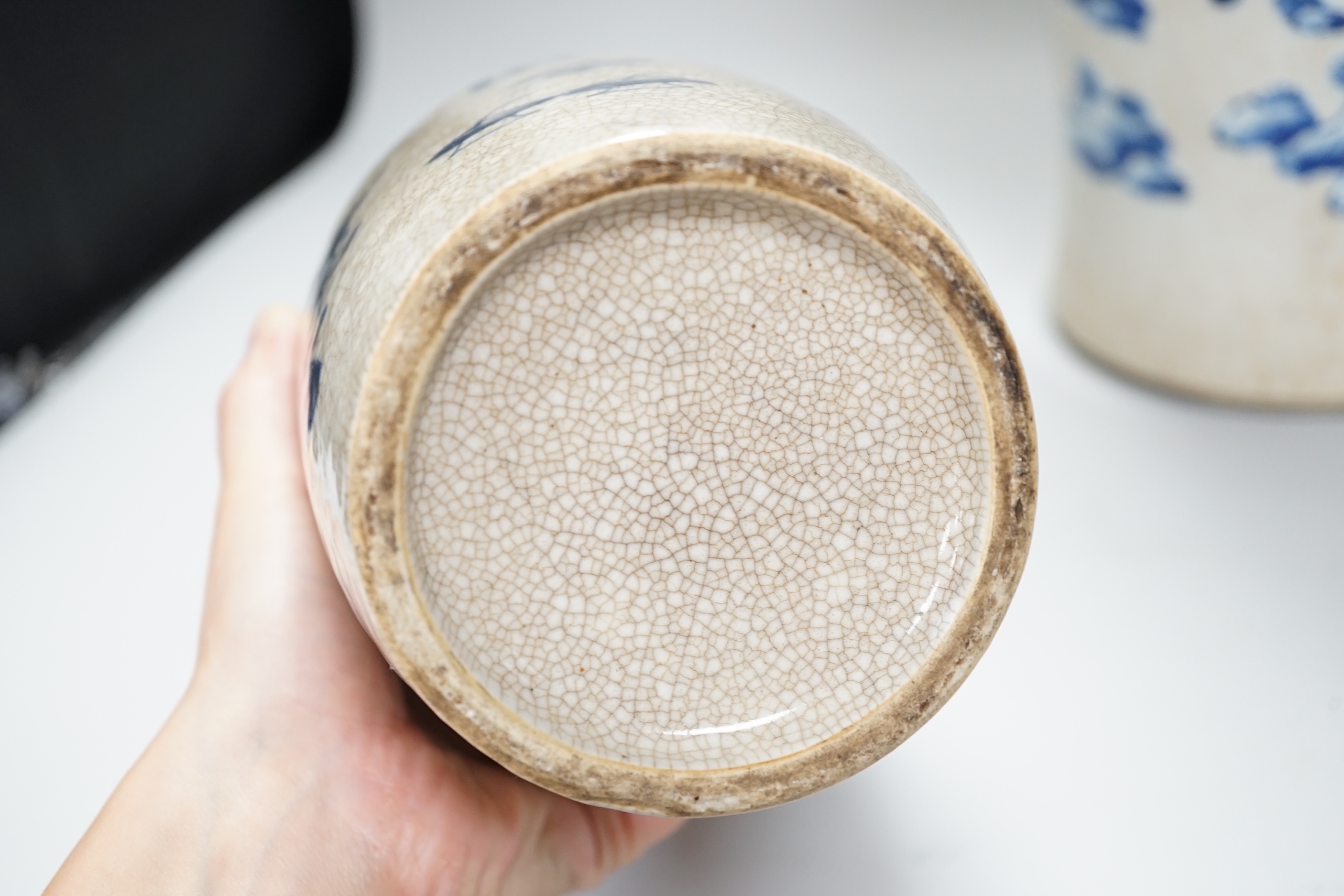 An early 20th century Chinese crackle glaze blue and white vase, 44cm and a later smaller vase - Image 4 of 8