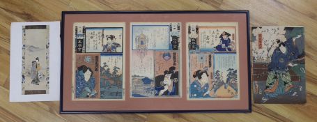 Utagawa Kunisada (1786-1865) Japanese woodblock Triptych, together with a similar example by the