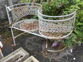 A painted metal garden 'love seat', length 110cm, width 48cm, height 82cm