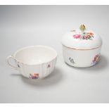 Five late 19th century Meissen breakfast cups and a sugar bowl and cover