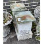A pair of reconstituted stone and slate square garden plinths, width 29cm, height 46cm