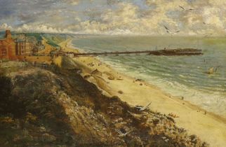 W. Bridger, late 19th century oil on canvas, 'Coastal scene with pier', signed and inscribed ‘