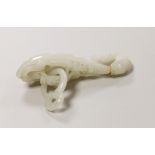 A Chinese white glass belt hook, apocryphal Qianlong marks (damaged)