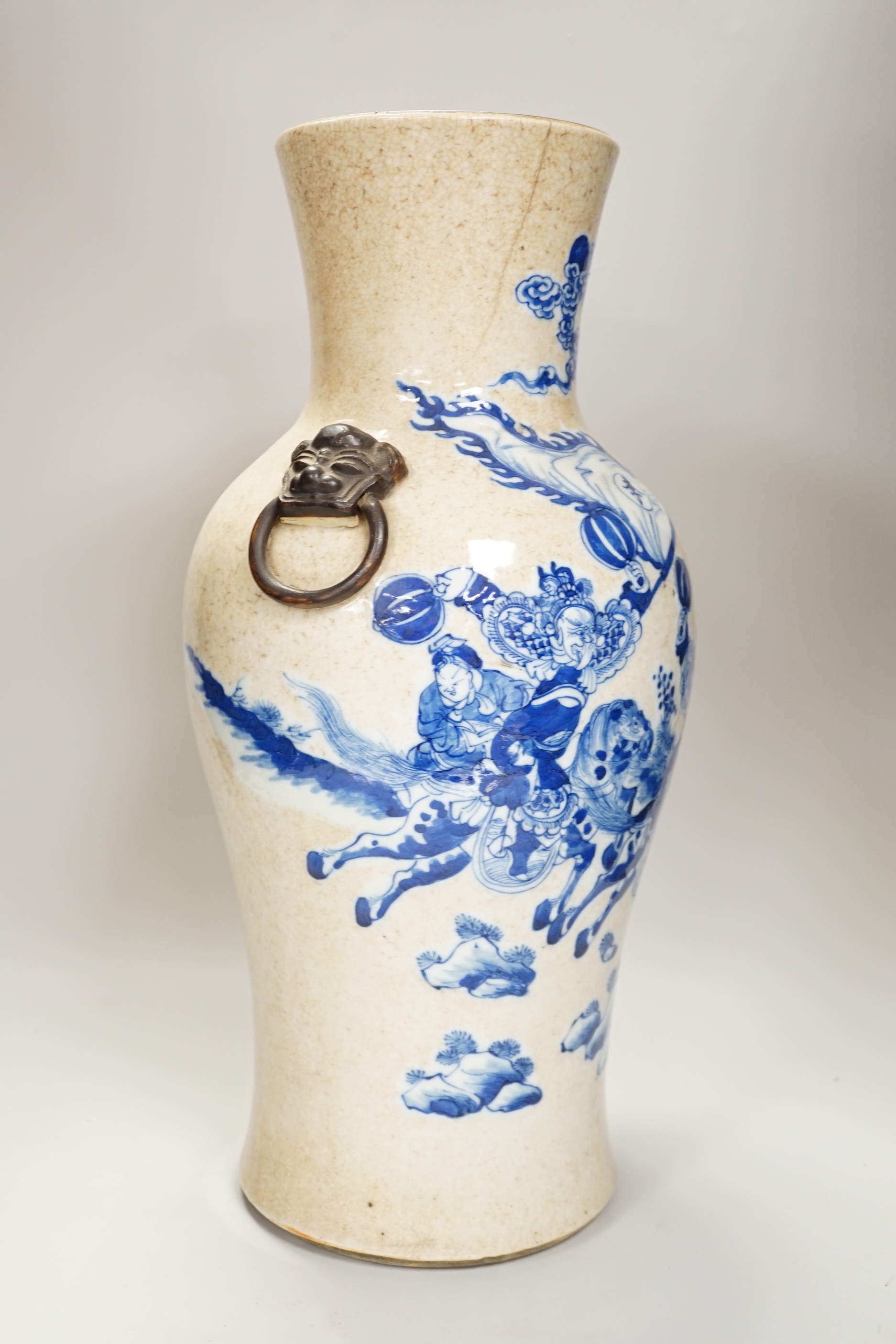 An early 20th century Chinese crackle glaze blue and white vase, 44cm and a later smaller vase - Image 6 of 8