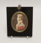 A 19th century framed miniature of Lieutenant Bruce Boswell, watercolour on paper, 8.5 x 6.5cm