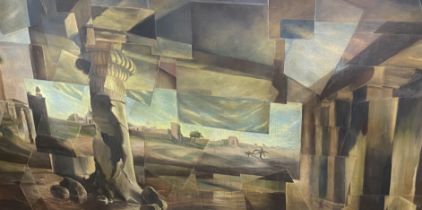 20th century Indian School, oil on canvas, Classical ruins and landscapes, 210 x 119cm