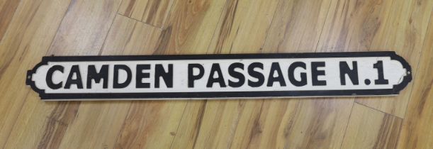 A ‘Camden Passage N.1’ painted wood sign, 112cm