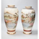 A near pair of Japanese Satsuma 'Mount Fiji' vases, 30cm