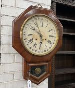 A late 19th century American rosewood drop dial wall timepiece with Arabic calendar dial, height