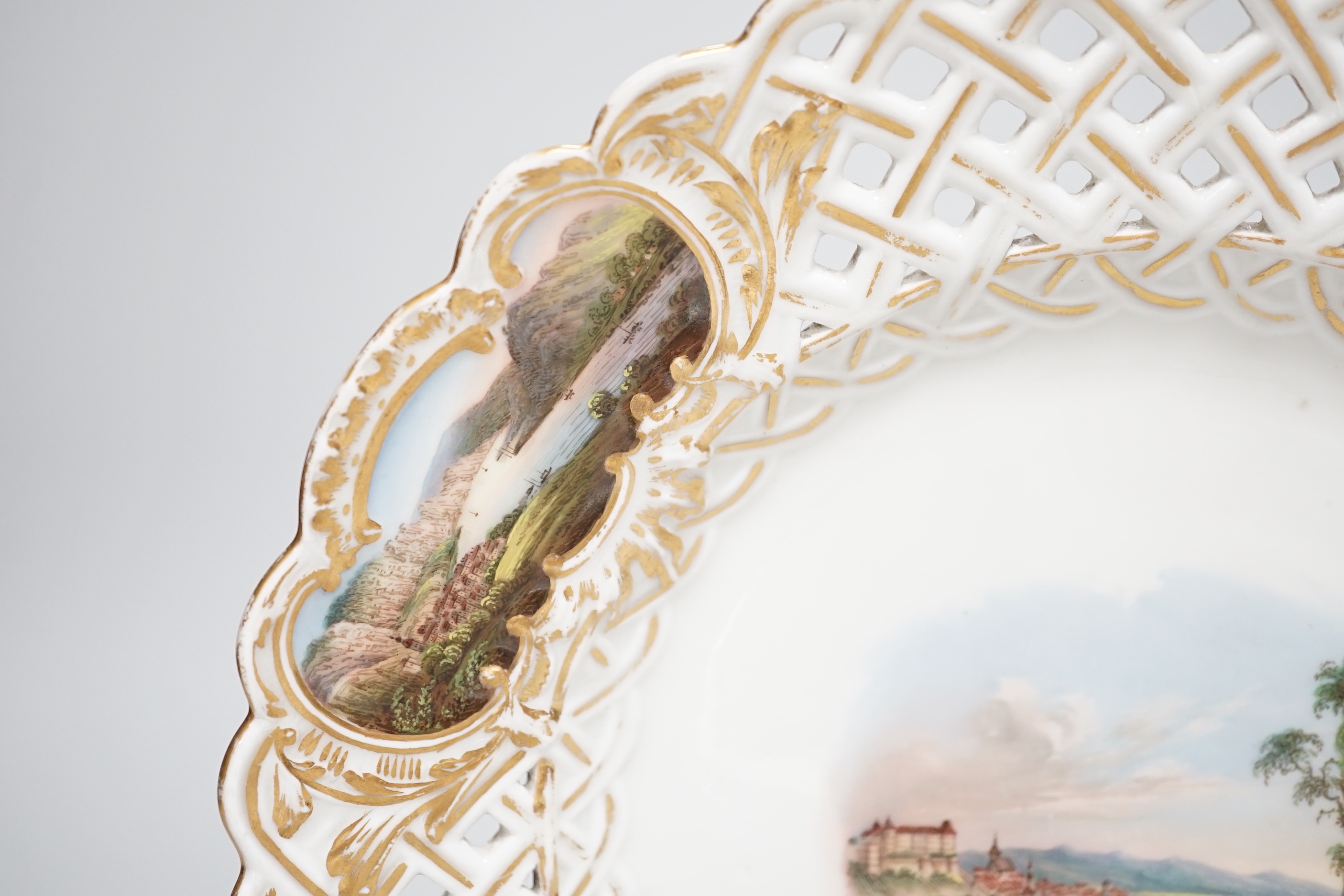 A Meissen topographical reticulated plate, 19th century, painted with named views; Pirna, - Image 5 of 6